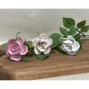 Crown Fine Bone China Staffordshire England Wire Stem Rose Flowers Lot Of 3 READ